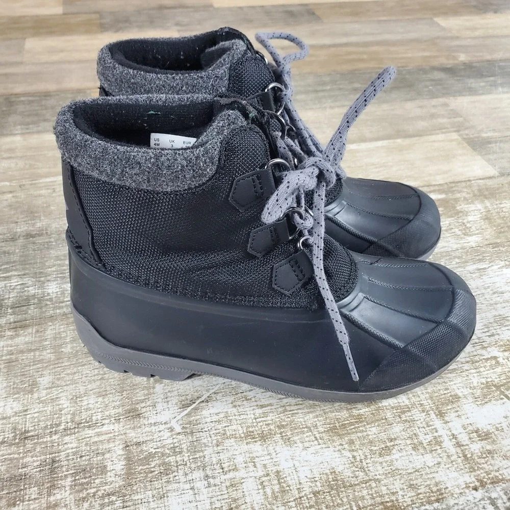 Sperry Port Alpine Boys Duck Boot Sz 4 M Black Round Toe Water Resistant Lace Up